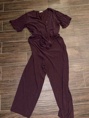 Maurices Short-Sleeve V-Neck Jumpsuit in Plum